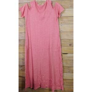 Soft Surroundings Dress Large Pink Cold Shoulder Maxi Jersey Knit Short Sleeve